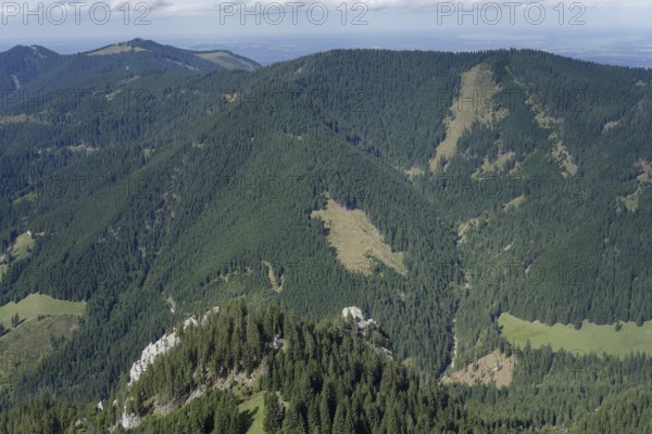 Mountain panorama seen from the Laber, Ammergau Alps, Ammergau, Oberammergau, mountains, Alps, Bavaria, Upper Bavaria, Garmisch-Partenkirchen, Germany