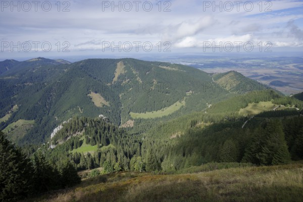Mountain panorama seen from the Laber, Ammergau Alps, Ammergau, Oberammergau, mountains, Alps, Bavaria, Upper Bavaria, Garmisch-Partenkirchen, Germany
