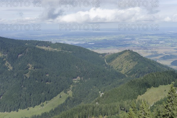 Mountain panorama seen from the Laber, Ammergau Alps, Ammergau, Oberammergau, mountains, Alps, Bavaria, Upper Bavaria, Garmisch-Partenkirchen, Germany