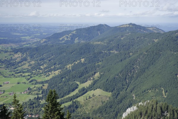 Mountain panorama seen from the Laber, Ammergau Alps, Ammergau, Oberammergau, mountains, Alps, Bavaria, Upper Bavaria, Garmisch-Partenkirchen, Germany