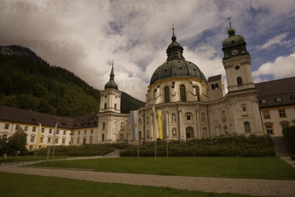 Ettal Monastery, Benedictine Abbey, inner courtyard, Upper Bavaria, Bavaria, Garmisch-Partenkirchen, Germany
