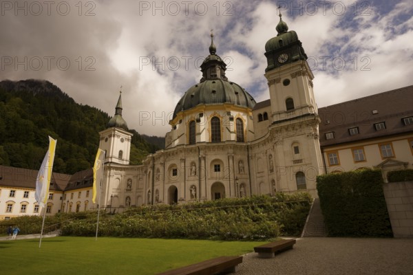 Ettal Monastery, Benedictine Abbey, inner courtyard, Upper Bavaria, Bavaria, Garmisch-Partenkirchen, Germany