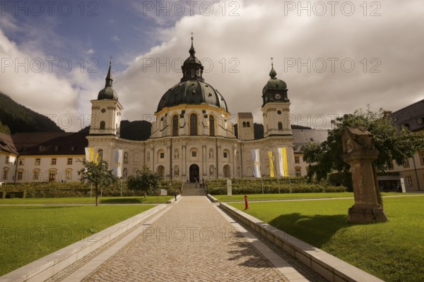 Ettal Monastery, Benedictine Abbey, inner courtyard, Upper Bavaria, Bavaria, Garmisch-Partenkirchen, Germany