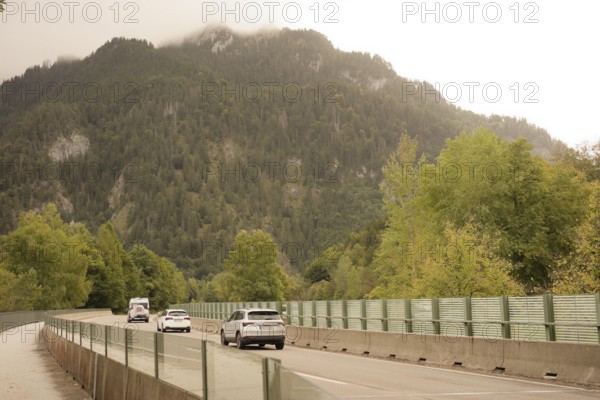 Car traffic on the B23 between Oberammergau and Ettal, Ammergau, Ammergau Alps, Upper Bavaria, Garmisch-Partenkirchen, Alps, Bavaria, holiday, holiday region, active holiday, recreation, holiday, summer holiday, holiday region, Germany