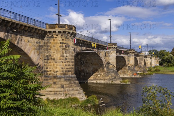 Marienbrücken in Dresden, an important transport link between the old town and the new town. Two bridges were built for this purpose, a railway bridge and a road bridge, Dresden, Saxony, Germany
