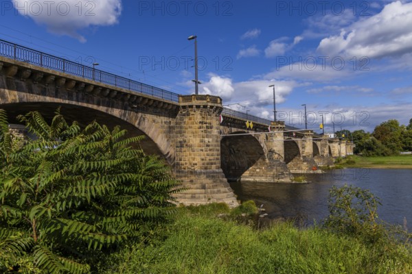 Marienbrücken in Dresden, an important transport link between the old town and the new town. Two bridges were built for this purpose, a railway bridge and a road bridge, Dresden, Saxony, Germany
