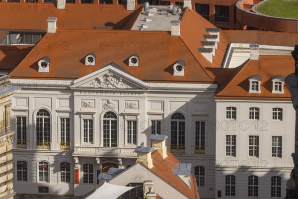 View from the lantern of the Church of Our Lady to the Kurländer Palais, Dresden, Saxony, Germany