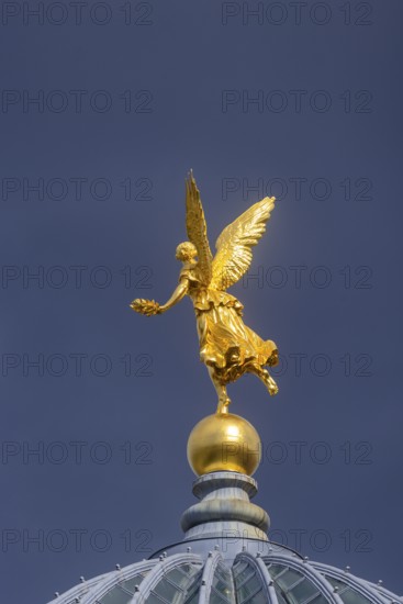 Fama (the goddess of rumours) on the dome of the Academy of Fine Arts, Dresden, Saxony, Germany
