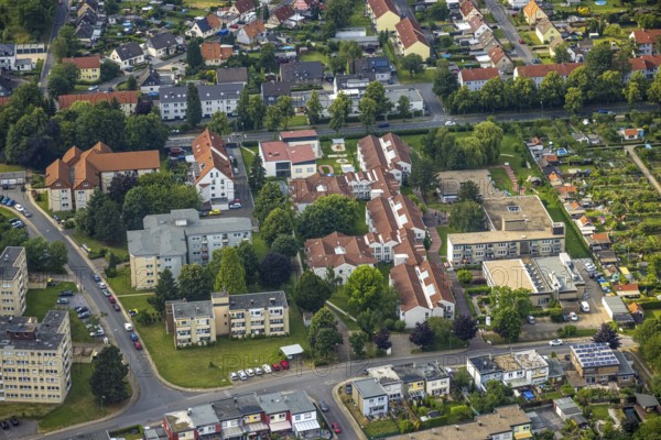 Aerial view of the AWO retirement home Hermann-Görlitz-Seniorenzentrum, Bergkamen, Ruhr area, North Rhine-Westphalia, Germany, DE, Europe, aerial photo, birds-eyes view, aerial photography, aerial photography, overview, bird's eye view, retirement home, nursing home, retirement residence