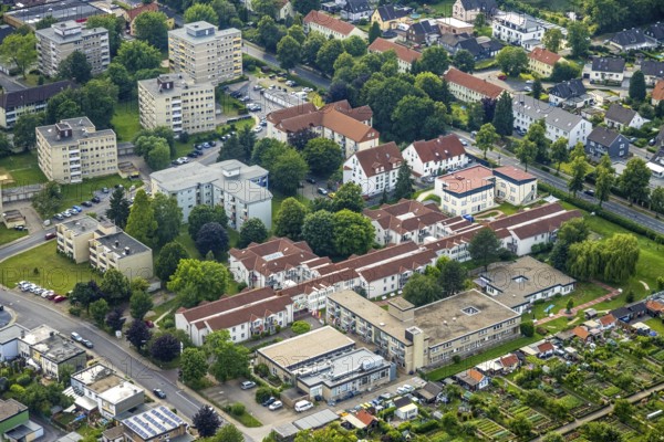 Aerial view of the AWO retirement home Hermann-Görlitz-Seniorenzentrum, Bergkamen, Ruhr area, North Rhine-Westphalia, Germany, DE, Europe, aerial photo, birds-eyes view, aerial photography, aerial photography, overview, bird's eye view, retirement home, nursing home, retirement residence