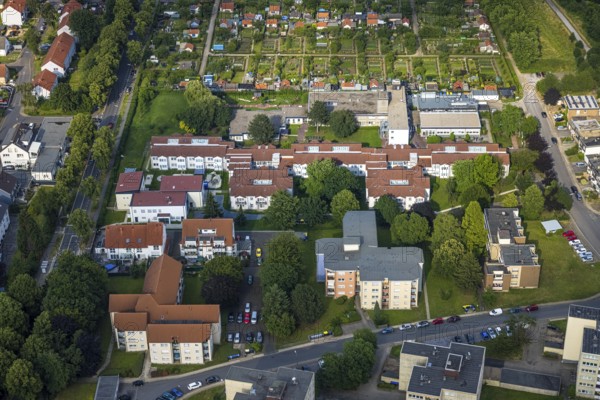 Aerial view of the AWO retirement home Hermann-Görlitz-Seniorenzentrum, Bergkamen, Ruhr area, North Rhine-Westphalia, Germany, DE, Europe, aerial photo, birds-eyes view, aerial photography, aerial photography, overview, bird's eye view, retirement home, nursing home, retirement residence