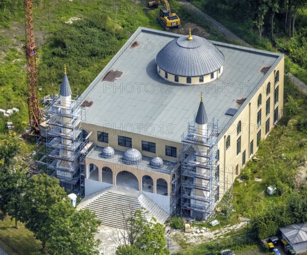 Aerial view, construction site for new DITIB mosque on Erich-Ollenhauer-Straße in Bergkamen, Ruhr area, North Rhine-Westphalia, Germany, place of worship, Bergkamen, DE, Ditib Turkish-Islamic Community Bergkamen, Europe, religious community, place of worship, holy site, church, church community, denomination, aerial view, aerial photography, aerial photography, religion, religious site, overview, bird's-eye view, bird's-eye view, overview