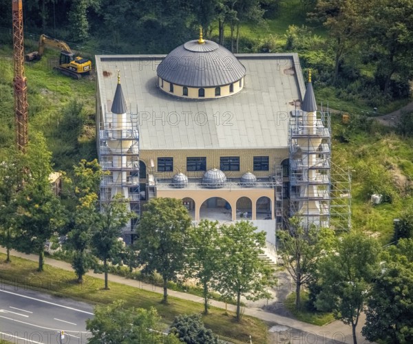 Aerial view, construction site for new DITIB mosque on Erich-Ollenhauer-Straße in Bergkamen, Ruhr area, North Rhine-Westphalia, Germany, place of worship, Bergkamen, DE, Ditib Turkish-Islamic Community Bergkamen, Europe, religious community, place of worship, holy site, church, church community, denomination, aerial view, aerial photography, aerial photography, religion, religious site, overview, bird's-eye view, bird's-eye view, overview
