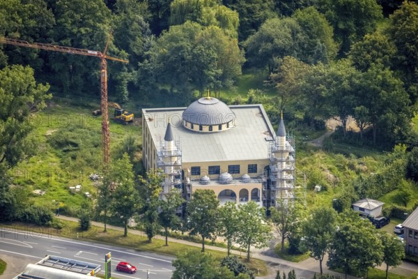 Aerial view, construction site for new DITIB mosque on Erich-Ollenhauer-Straße in Bergkamen, Ruhr area, North Rhine-Westphalia, Germany, place of worship, Bergkamen, DE, Ditib Turkish-Islamic Community Bergkamen, Europe, religious community, place of worship, holy site, church, church community, denomination, aerial view, aerial photography, aerial photography, religion, religious site, overview, bird's-eye view, bird's-eye view, overview