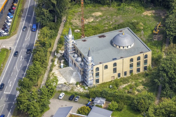 Aerial view, construction site for new DITIB mosque on Erich-Ollenhauer-Straße in Bergkamen, Ruhr area, North Rhine-Westphalia, Germany, place of worship, Bergkamen, DE, Ditib Turkish-Islamic Community Bergkamen, Europe, religious community, place of worship, holy site, church, church community, denomination, aerial view, aerial photography, aerial photography, religion, religious site, overview, bird's-eye view, bird's-eye view, overview