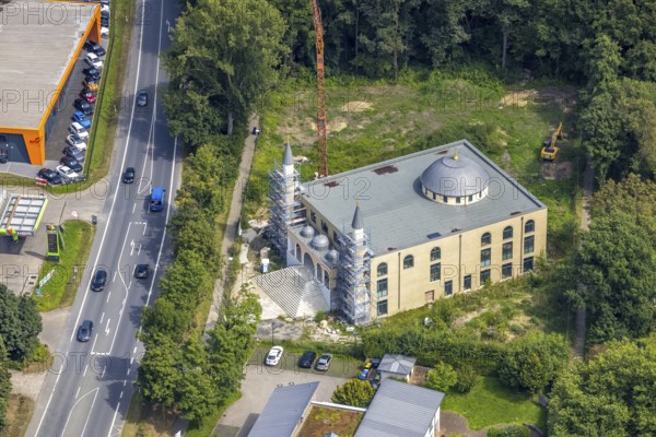 Aerial view, construction site for new DITIB mosque on Erich-Ollenhauer-Straße in Bergkamen, Ruhr area, North Rhine-Westphalia, Germany, place of worship, Bergkamen, DE, Ditib Turkish-Islamic Community Bergkamen, Europe, religious community, place of worship, holy site, church, church community, denomination, aerial view, aerial photography, aerial photography, religion, religious site, overview, bird's-eye view, bird's-eye view, overview