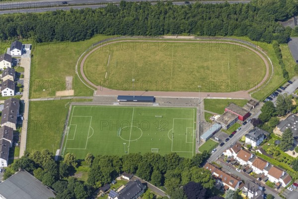 Aerial view, sports centre Binnerfeld, stadium SC Neheim e.V., Neheim, Arnsberg, Sauerland, North Rhine-Westphalia, Germany, DE, Europe, football pitch, football stadium, Hochsauerlandkreis, aerial view, aerial photography, aerial photography, sports, sports facilities, sports field, sports facility, overview, bird's-eye view, overview