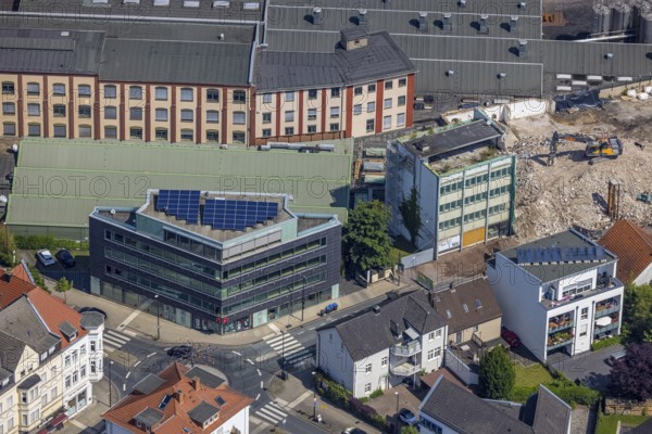 Aerial view, demolition site Dreiblitz-Haus on Möhnestrasse, Neheim, Arnsberg, Sauerland, North Rhine-Westphalia, Germany, demolition, construction work, construction area, construction site, construction measure, construction site, DE, Europe, Hochsauerlandkreis, aerial photograph, aerial photography, aerial photography, overview, bird's-eye view, bird's-eye view, overview