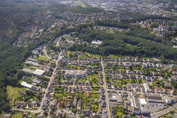 Aerial view, construction area and new housing development, Barthold-Cloer-Weg, former Beco GmbH, Arnsberg, Sauerland, Hochsauerlandkreis, North Rhine-Westphalia, Germany, construction, construction area, construction site, construction crane, construction measure, construction project, construction site, DE, Europe, property tax, real estate, capacity requirements, aerial view, aerial photography, aerial photography, apartment buildings, new construction, overview, bird's-eye view, residential complex, living and living, residential buildings, residential neighbourhood, handicapped accessible living, birds-eyes view, overview