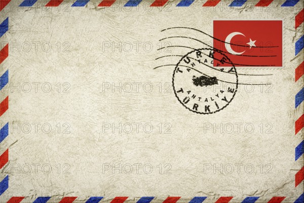 Turkey Antalya Vintage Air Mail Envelope with Flag and Postmark