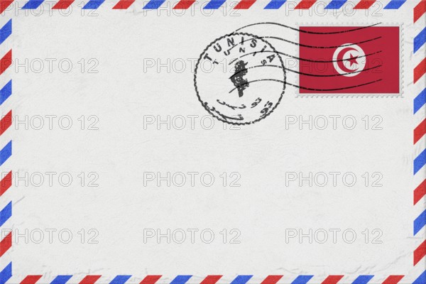 Tunisia Tunis Vintage Air Mail Envelope with Flag and Postmark