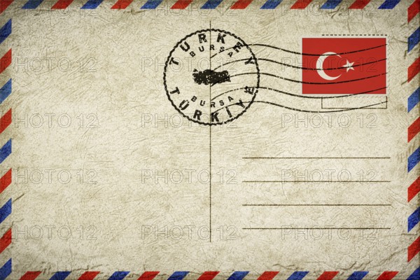 Turkey Bursa Vintage Air Mail Envelope with Flag and Postmark