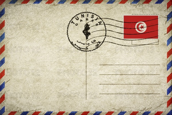 Tunisia Gabes Vintage Air Mail Envelope with Flag and Postmark