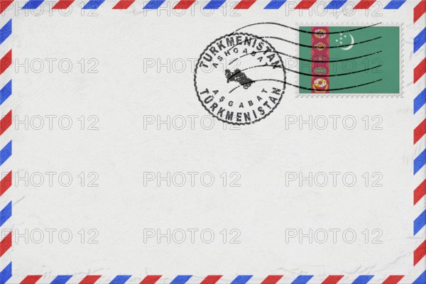 Turkmenistan Ashgabat Vintage Air Mail Envelope with Flag and Postmark