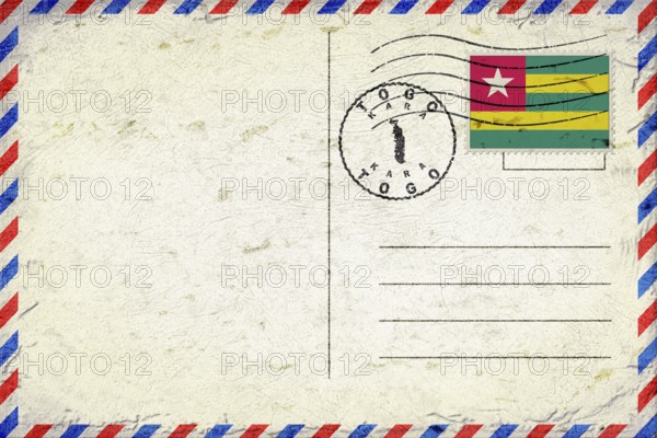 Togo Kara Vintage Air Mail Envelope with Flag and Postmark
