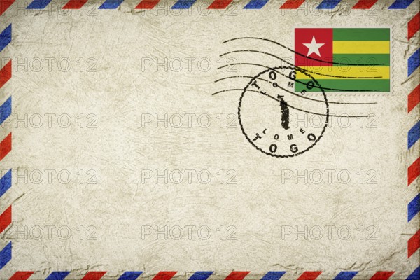 Togo Lome Vintage Air Mail Envelope with Flag and Postmark
