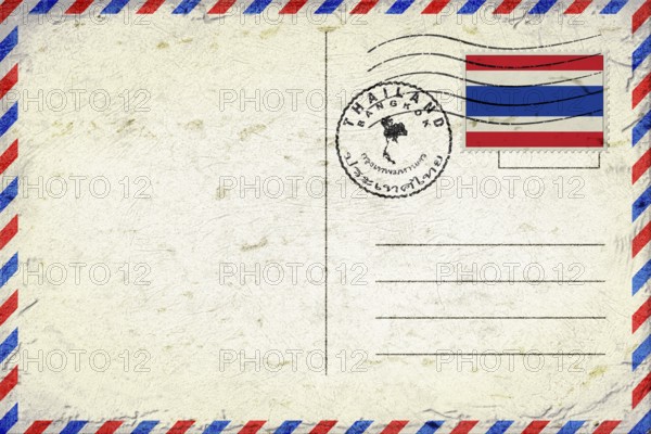 Thailand Bangkok Vintage Air Mail Envelope with Flag and Postmark
