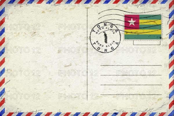 Togo Nuku Alofa Vintage Air Mail Envelope with Flag and Postmark
