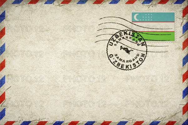 Uzbekistan Samarkand Vintage Air Mail Envelope with Flag and Postmark
