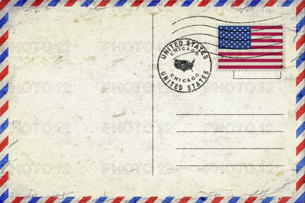United States Chicago Vintage Air Mail Envelope with Flag and Postmark