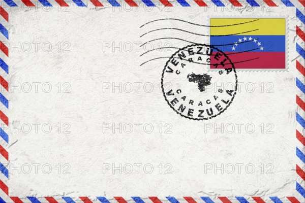 Venezuela Caracas Vintage Air Mail Envelope with Flag and Postmark