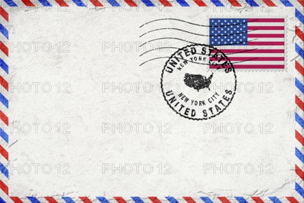 United States New York City Vintage Air Mail Envelope with Flag and Postmark