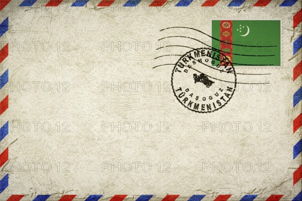 Turkmenistan Dashoguz Vintage Air Mail Envelope with Flag and Postmark