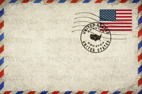 United States Houston Vintage Air Mail Envelope with Flag and Postmark