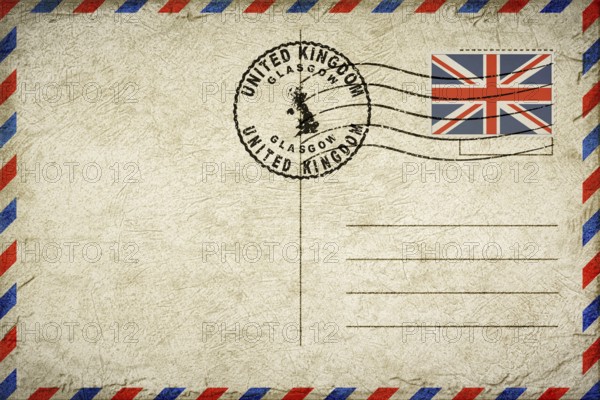 United Kingdom Glasgow Vintage Air Mail Envelope with Flag and Postmark