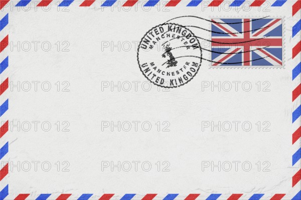 United Kingdom Manchester Vintage Air Mail Envelope with Flag and Postmark