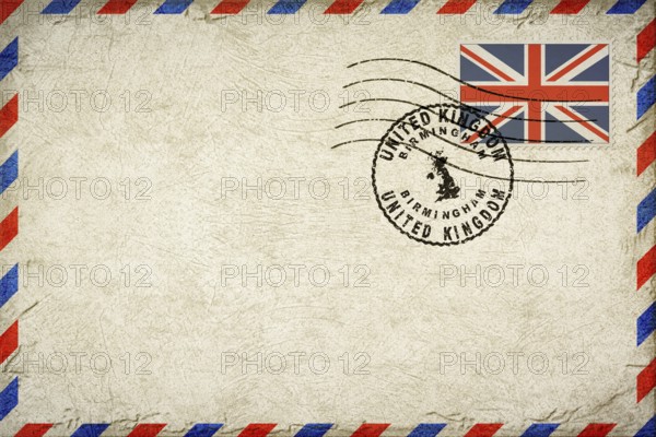 United Kingdom Birmingham Vintage Air Mail Envelope with Flag and Postmark