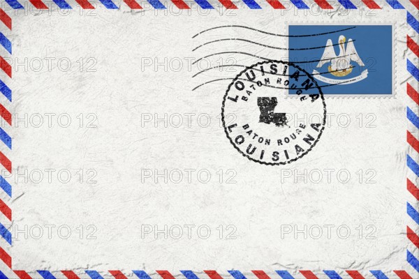 Louisiana Baton Rouge Vintage Air Mail Envelope with Flag and Postmark