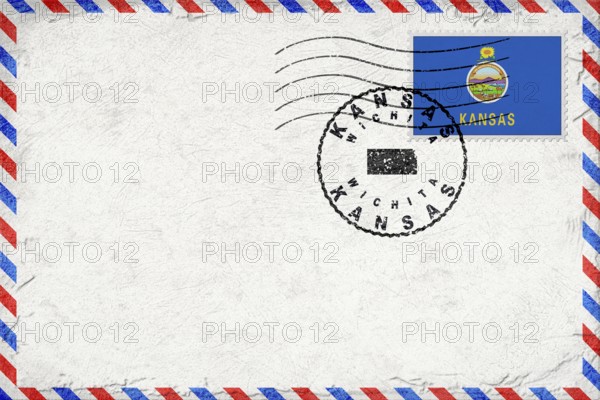 Kansas Wichita Vintage Air Mail Envelope with Flag and Postmark