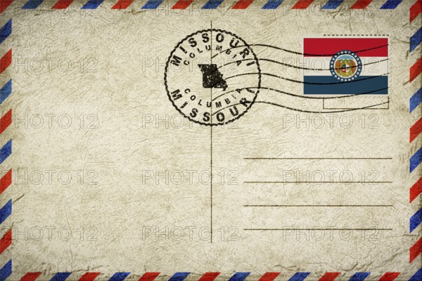 Missouri Columbia Vintage Air Mail Envelope with Flag and Postmark