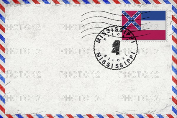 Mississippi Biloxi Vintage Air Mail Envelope with Flag and Postmark