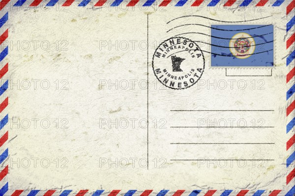 Minnesota Minneapolis Vintage Air Mail Envelope with Flag and Postmark