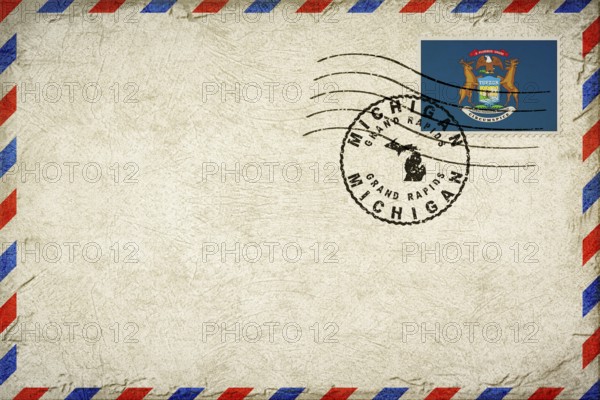 Michigan Grand Rapids Vintage Air Mail Envelope with Flag and Postmark
