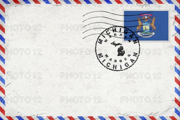 Michigan Warren Vintage Air Mail Envelope with Flag and Postmark