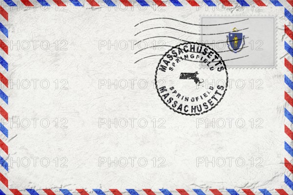 Massachusetts Springfield Vintage Air Mail Envelope with Flag and Postmark