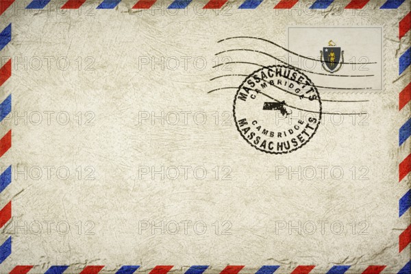 Massachusetts Cambridge Vintage Air Mail Envelope with Flag and Postmark